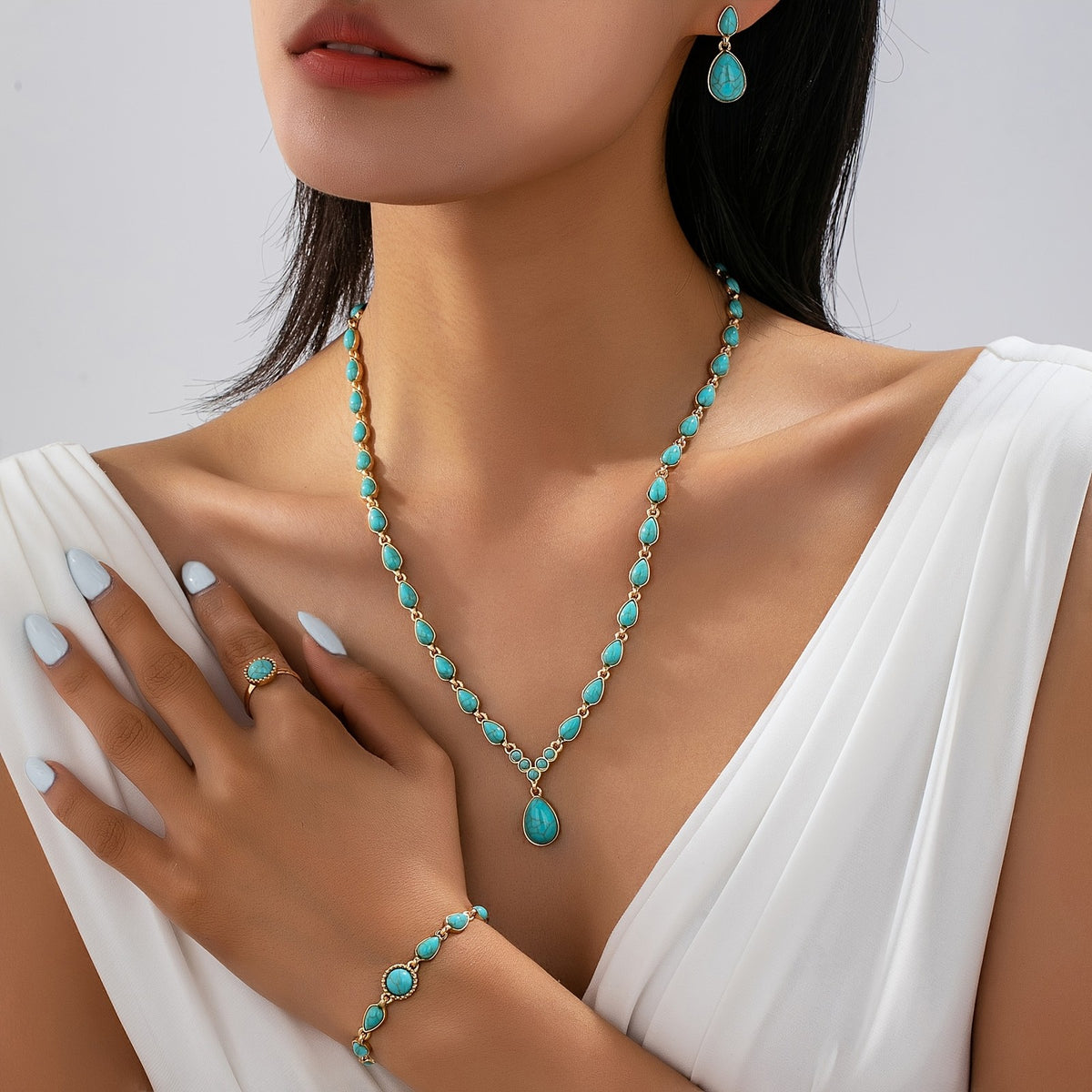 Teal Drop Link Jewelry Set