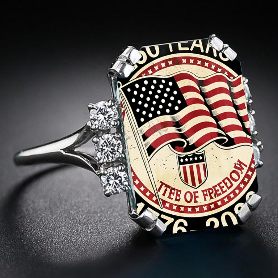 American Flag Crystal Ring