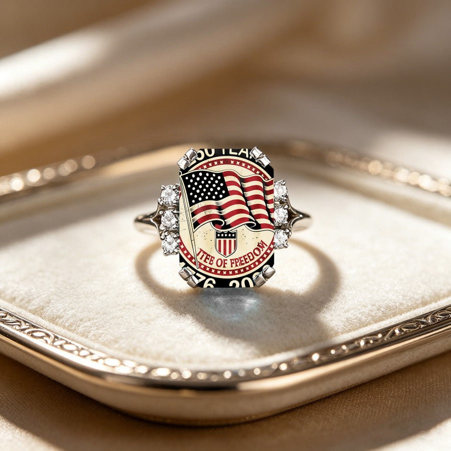 American Flag Crystal Ring