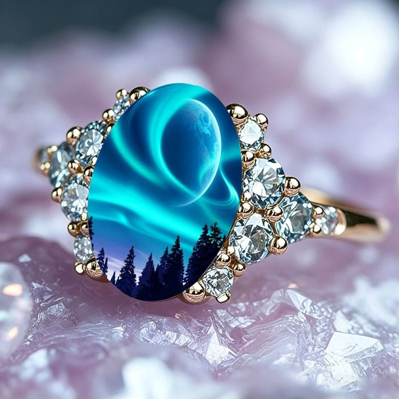Aurora Night Sky Oval Ring
