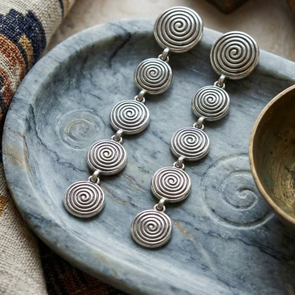 Spiral Disc Drop Earrings