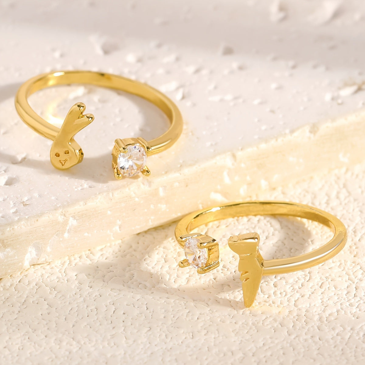 Rabbit & Crystal Open Ring