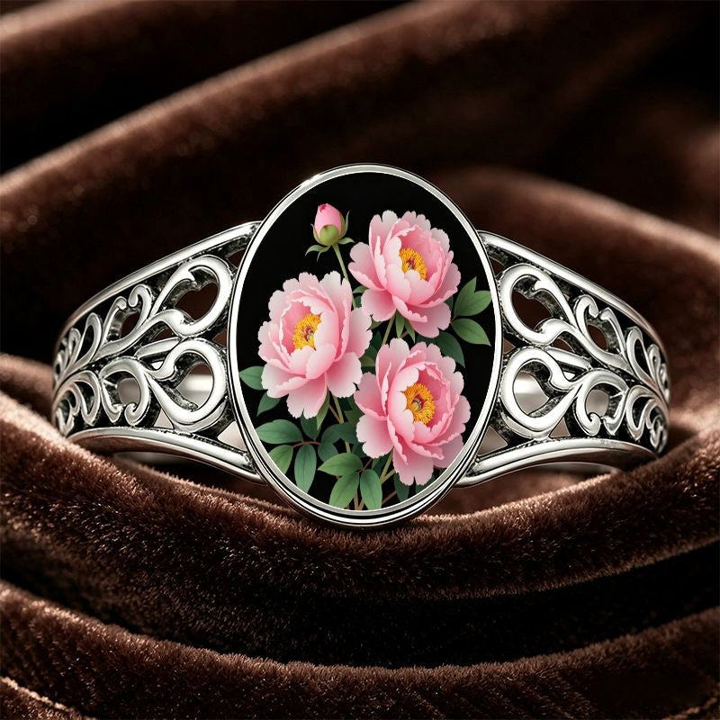 Pink Peony Filigree Ring