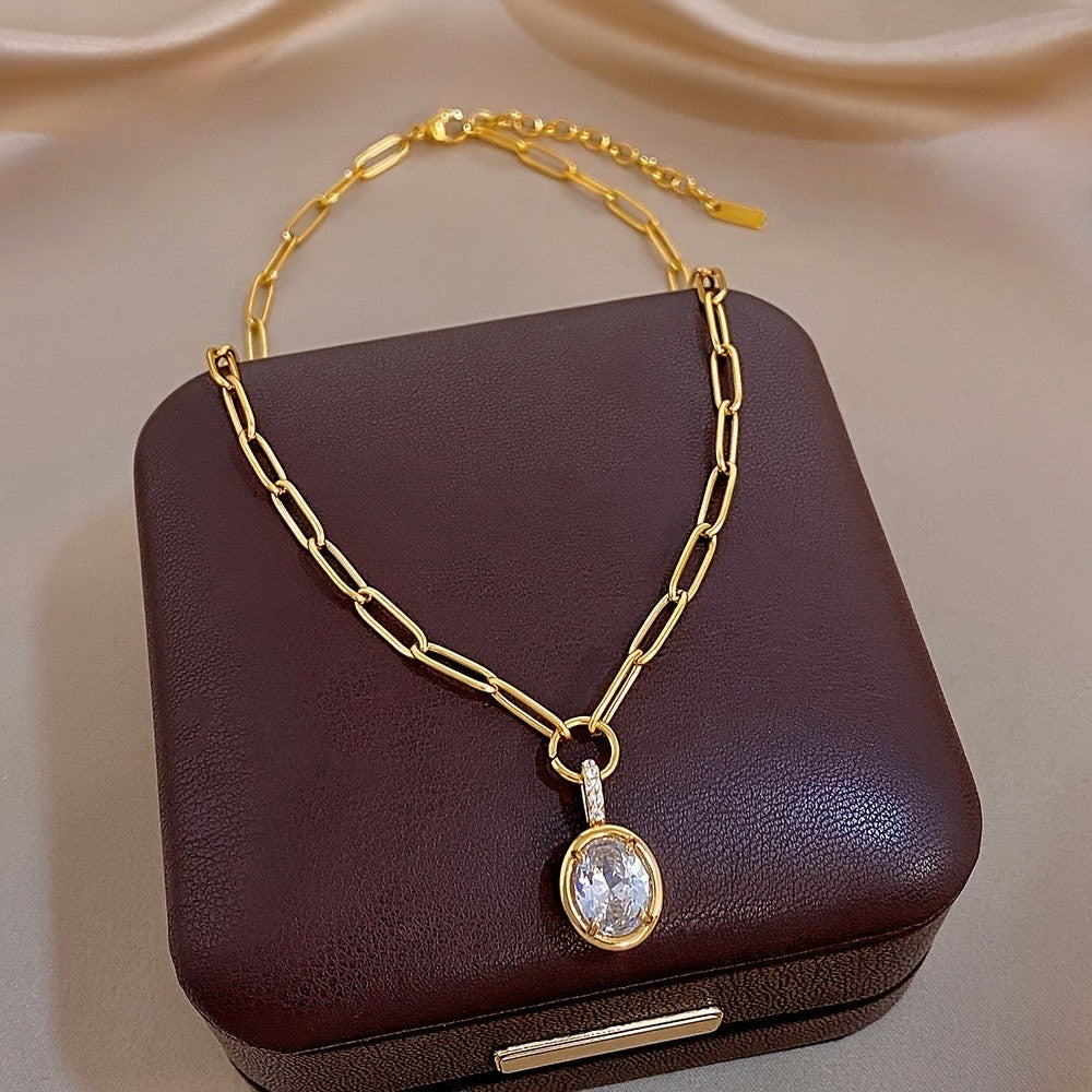 Oval Zircon Paperclip Necklace