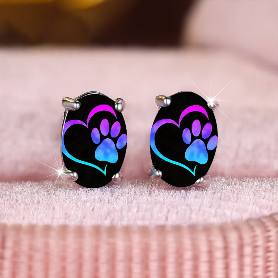 Neon Paw Heart Stud Earrings