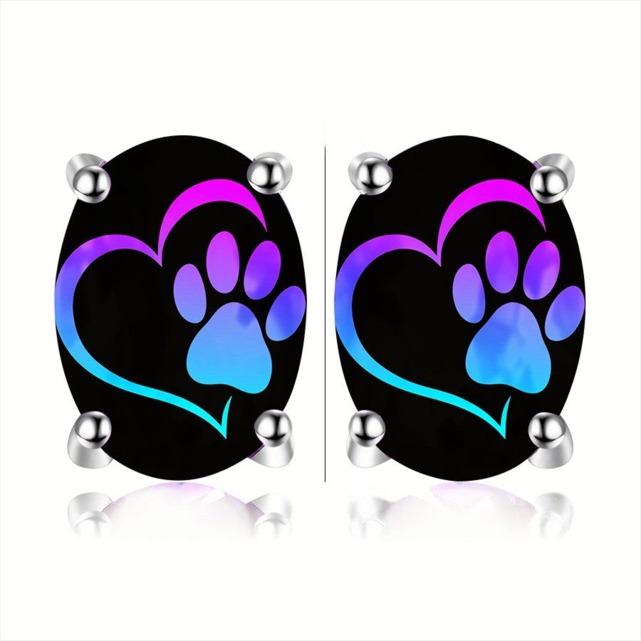 Neon Paw Heart Stud Earrings