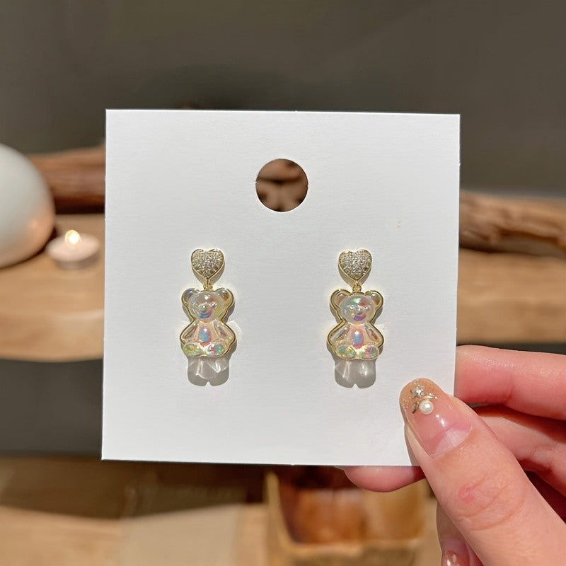 Iridescent Bear Drop Earrings
