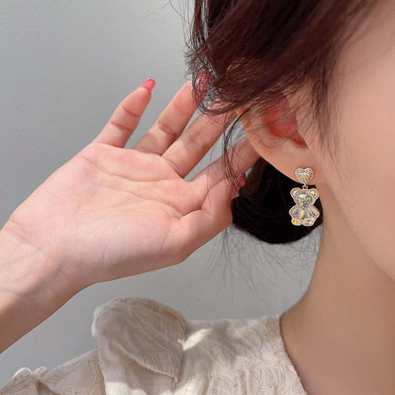 Iridescent Bear Drop Earrings