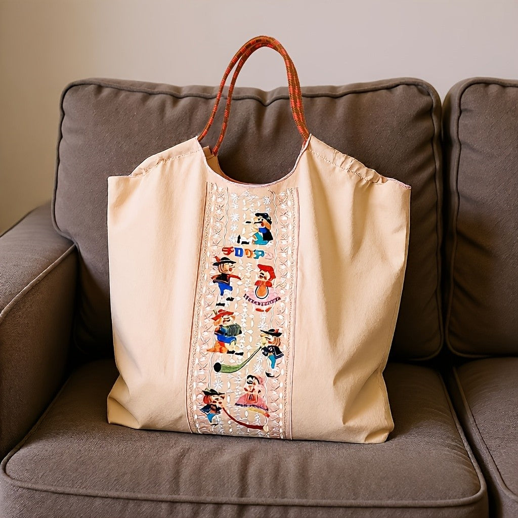 Embroidered Character Tote Bag