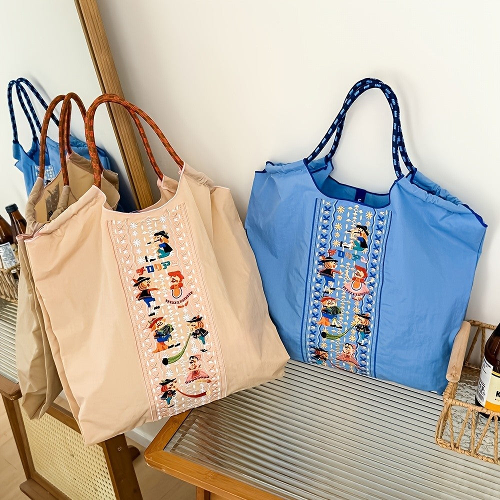Embroidered Character Tote Bag