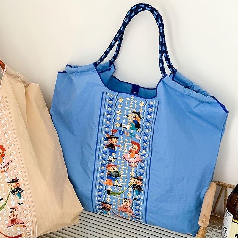 Embroidered Character Tote Bag