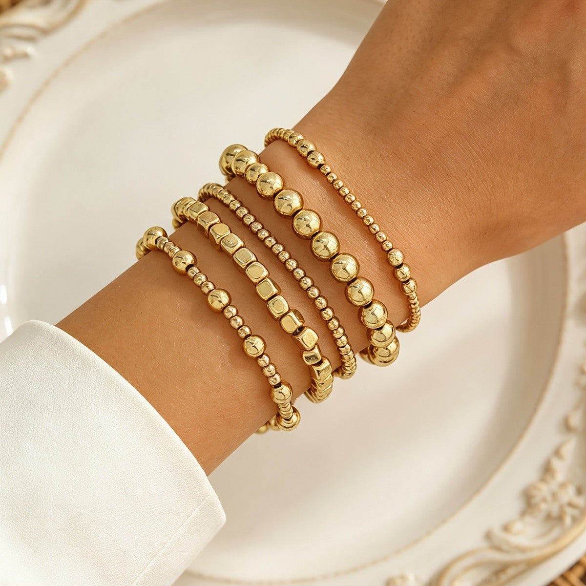 Mixed Square & Round Bead Bracelet Set