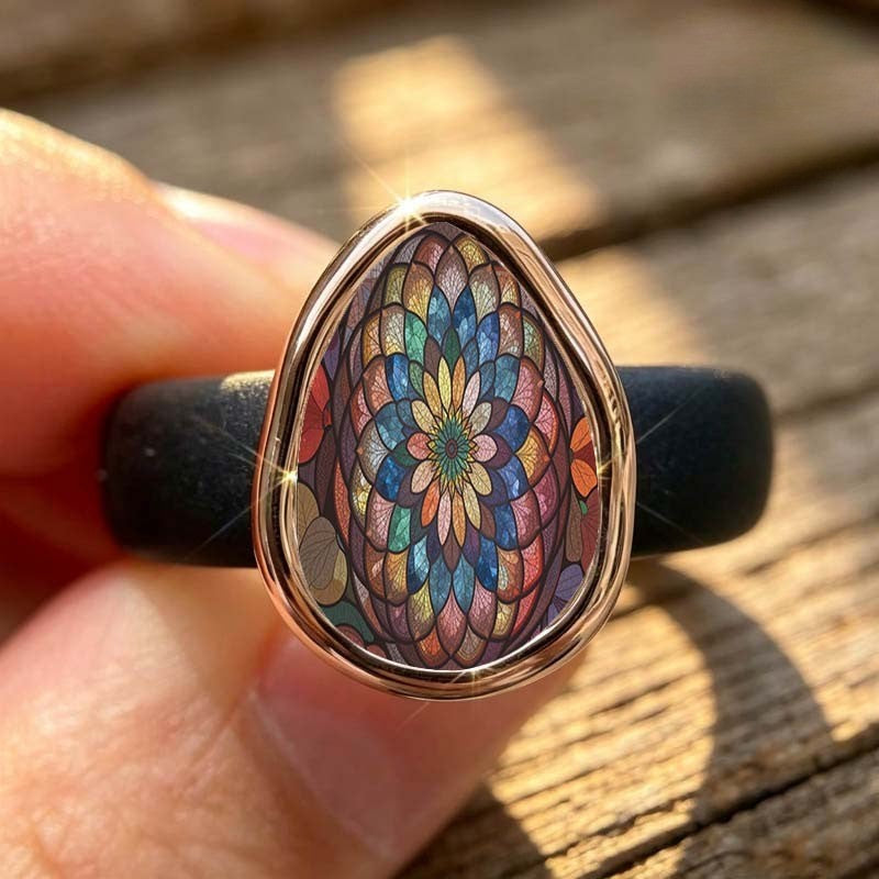 Colorful Mandala Teardrop Ring