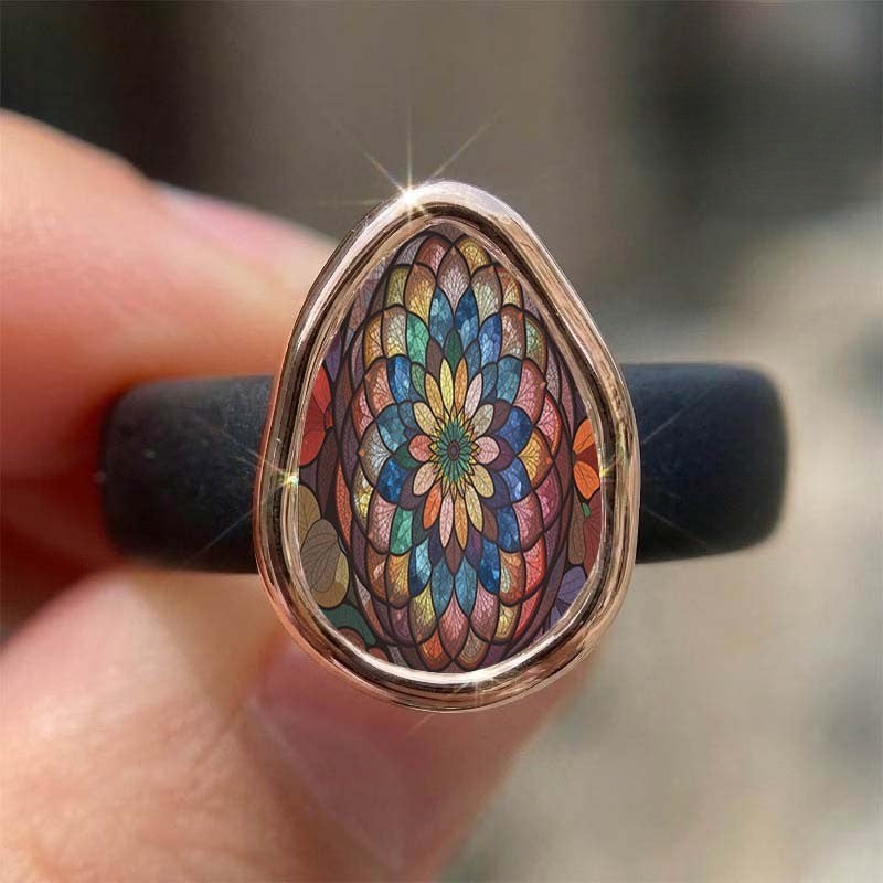 Colorful Mandala Teardrop Ring