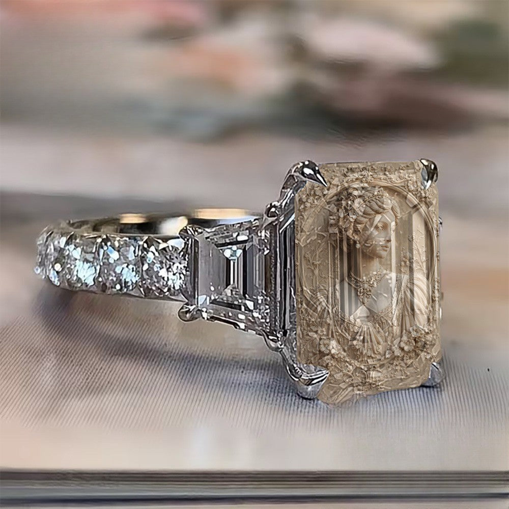 Ornate Lady Portrait Square Ring