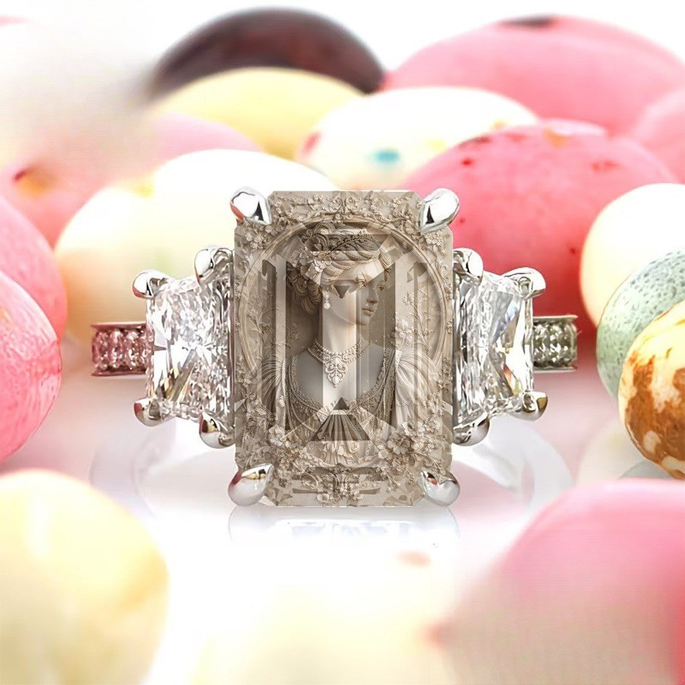 Ornate Lady Portrait Square Ring