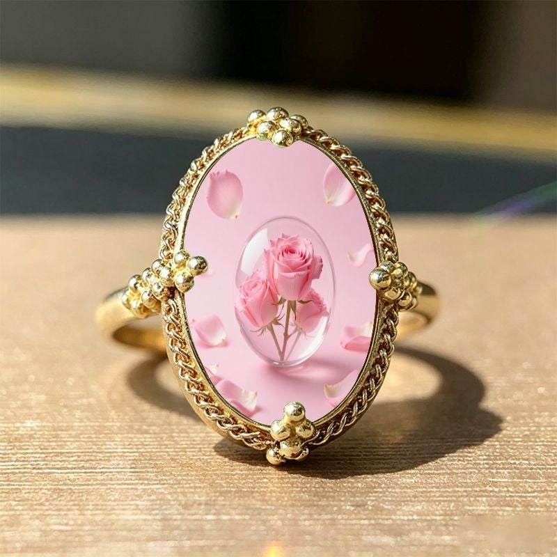 Pink Rose Oval Ring