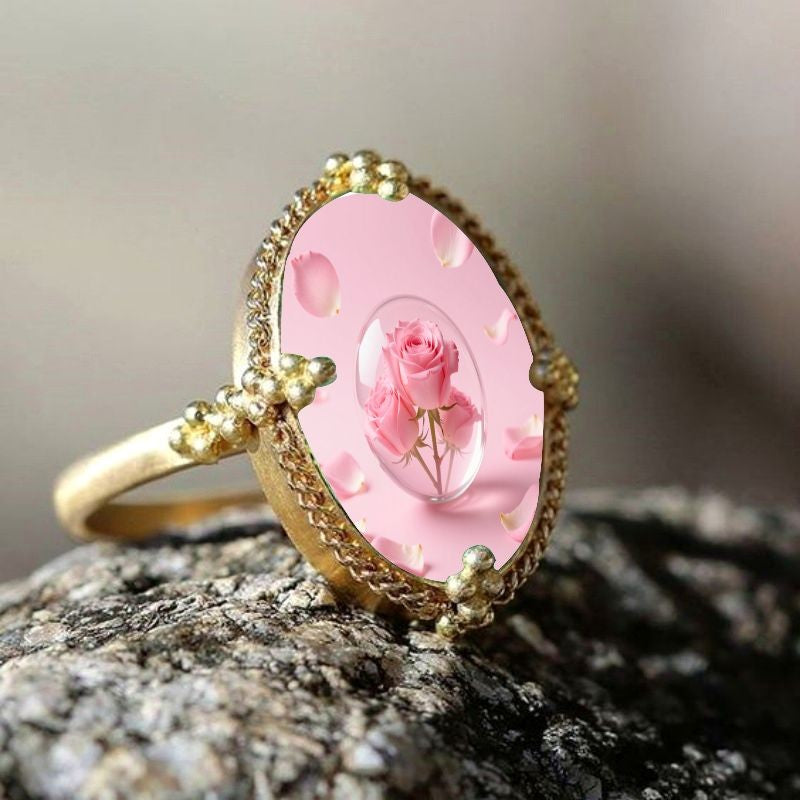 Pink Rose Oval Ring