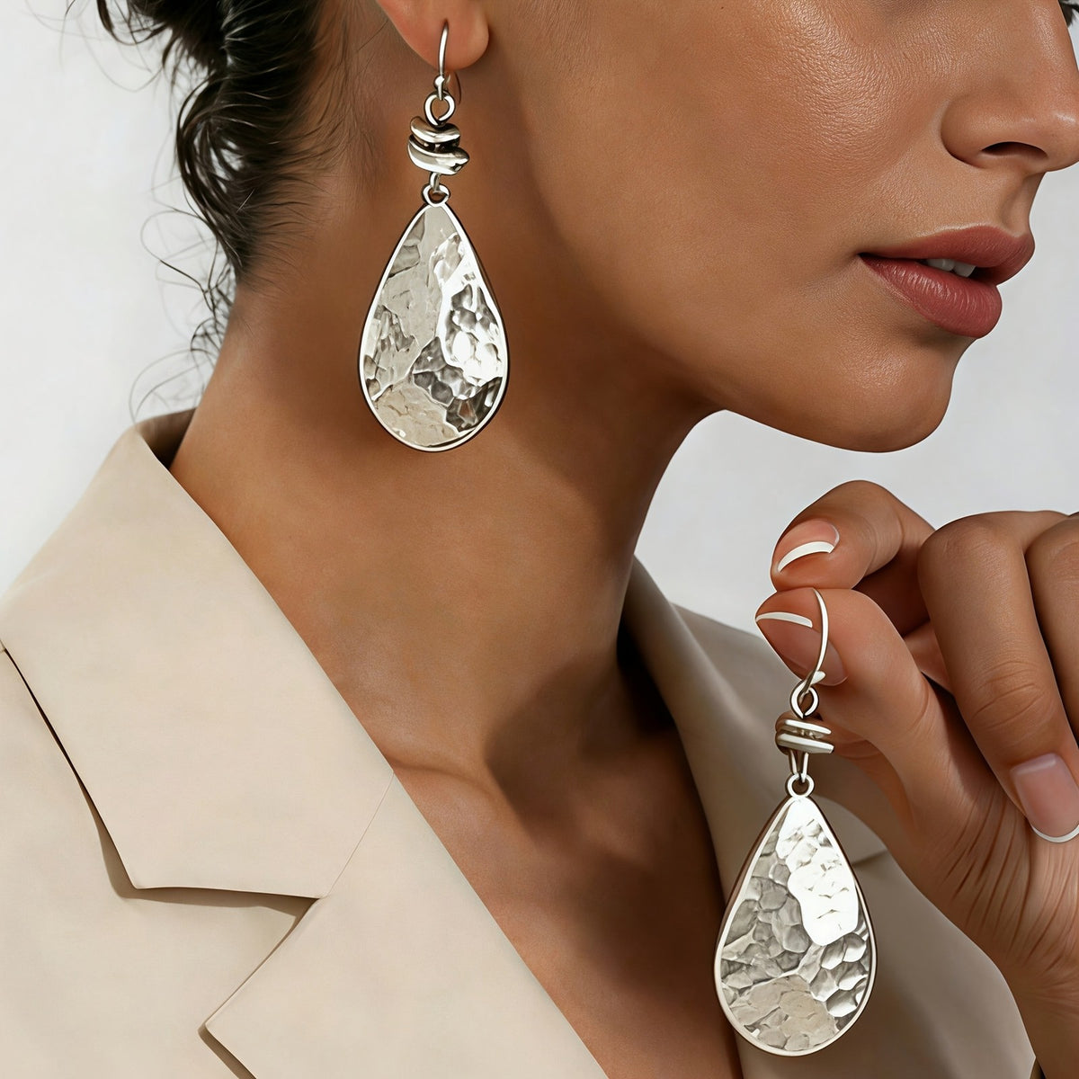 Hammered Teardrop Dangle Earrings