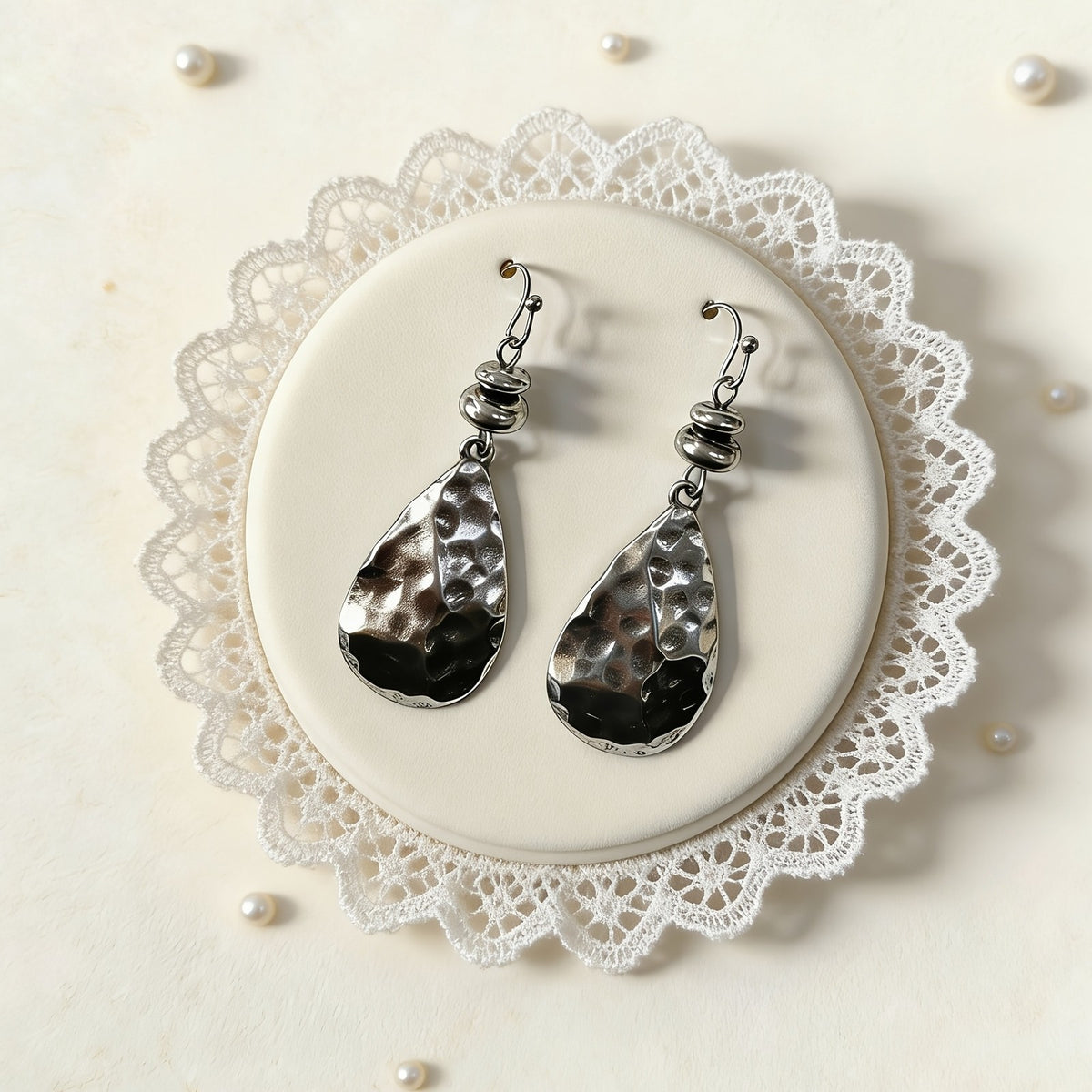 Hammered Teardrop Dangle Earrings