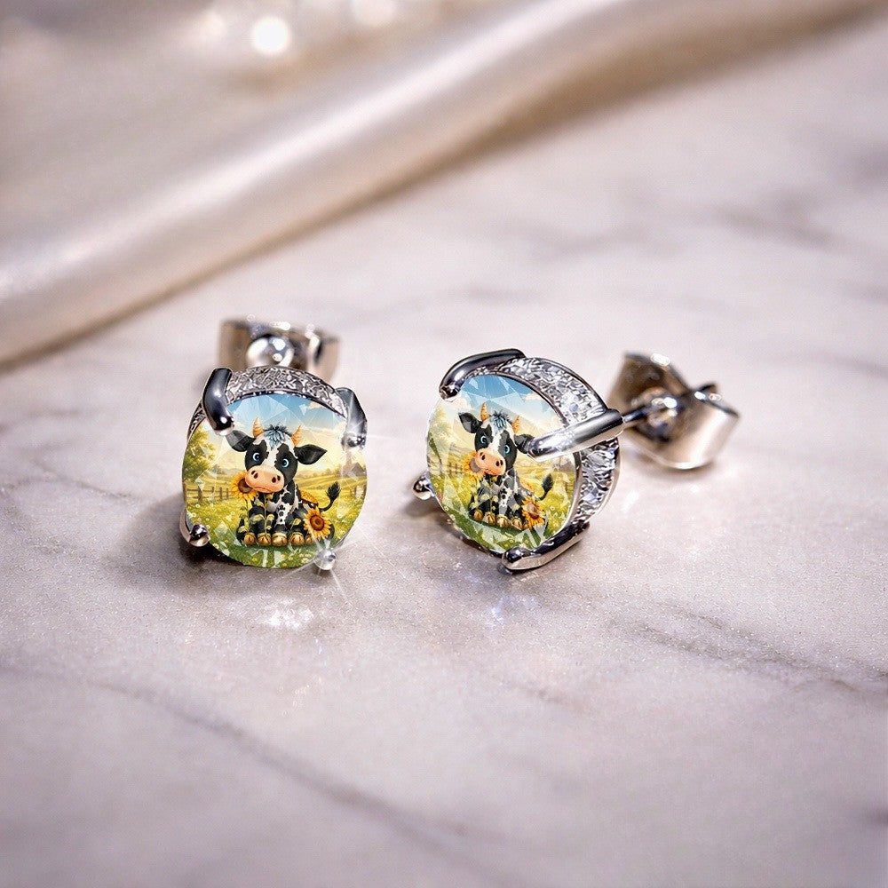 Cow & Sunflower Stud Earrings