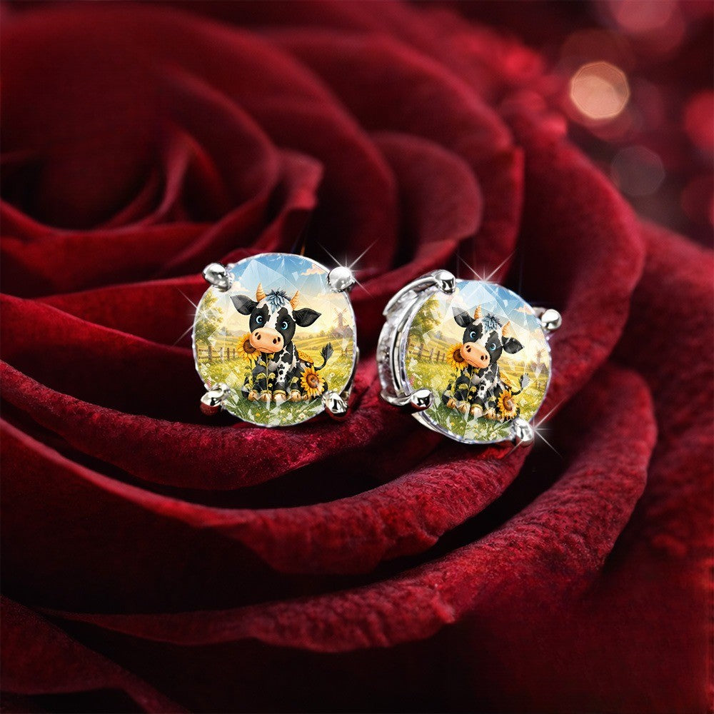 Cow & Sunflower Stud Earrings