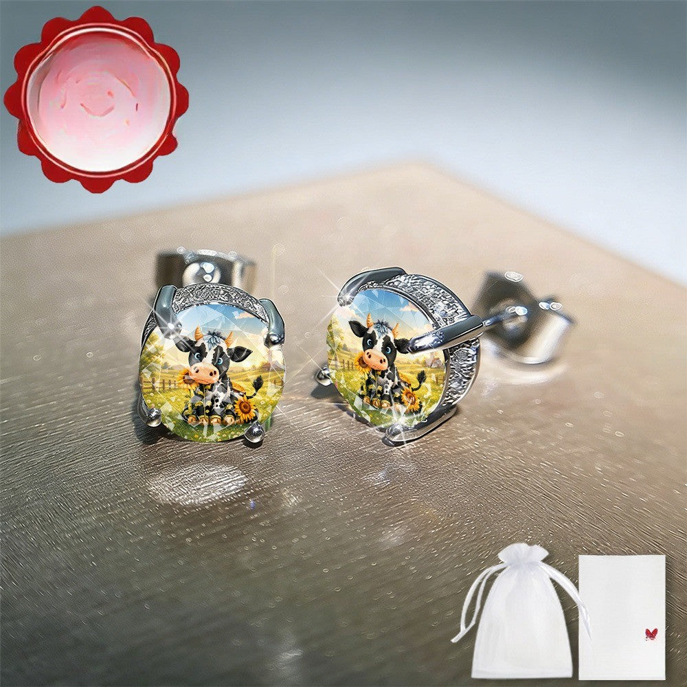 Cow & Sunflower Stud Earrings