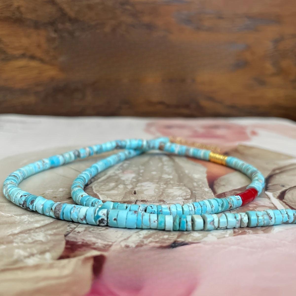 Turquoise & Red Accent Bead Necklace