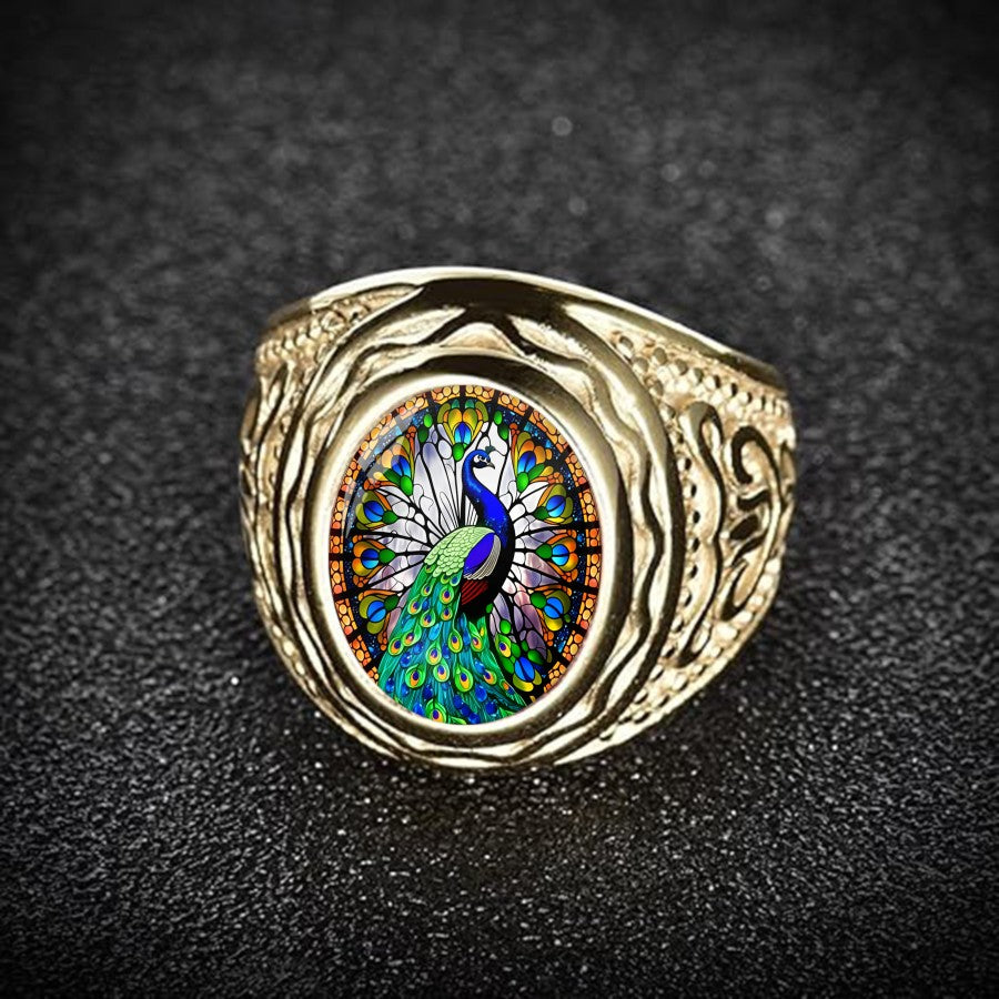 Peacock Stained Glass Statement Ring