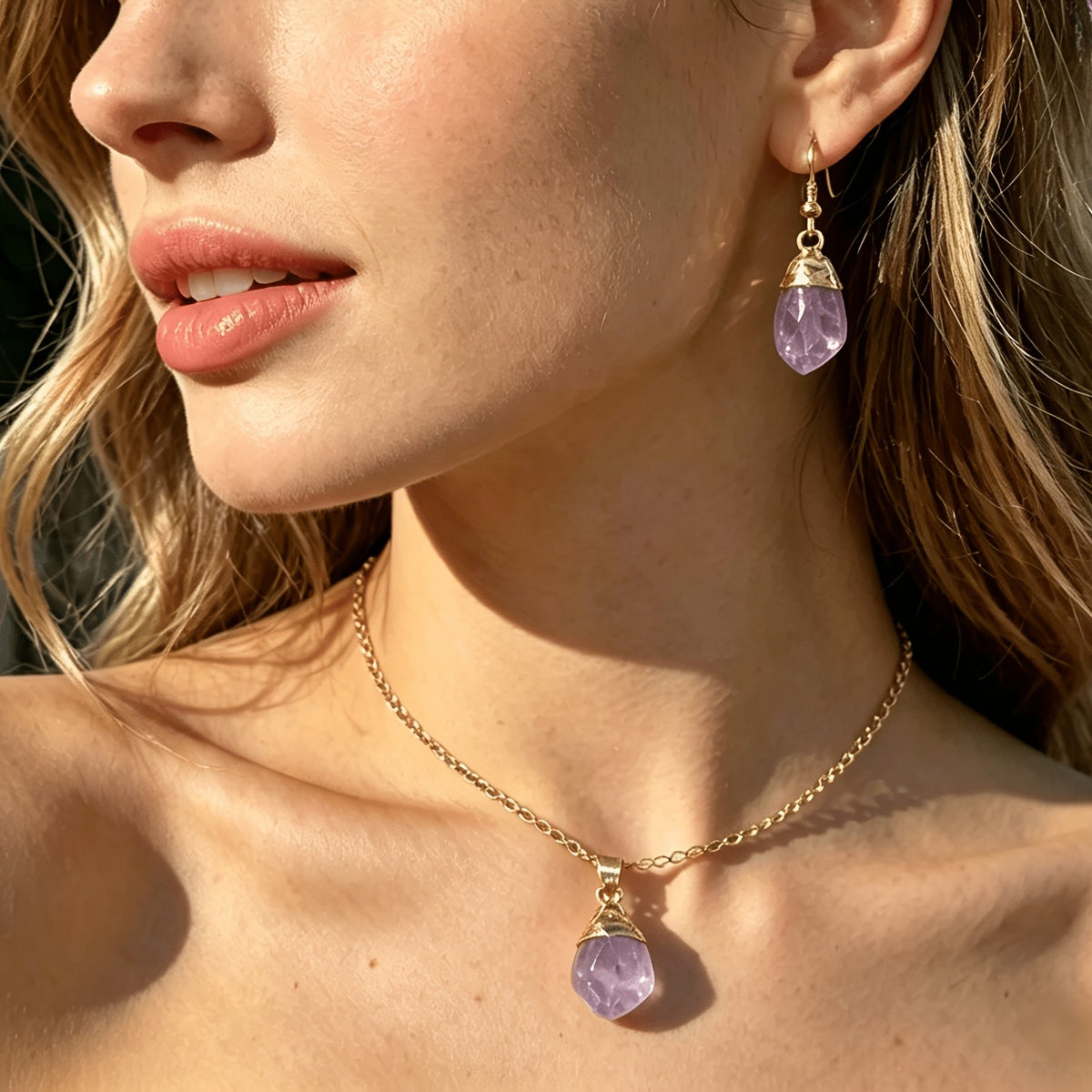 Raw Aqua Stone Jewelry Set