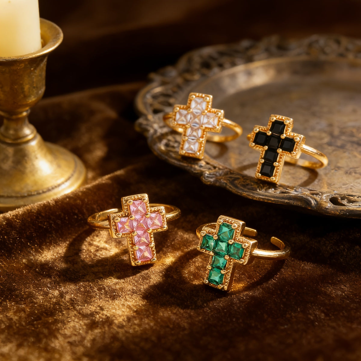 Glass Mosaic Cross Ring