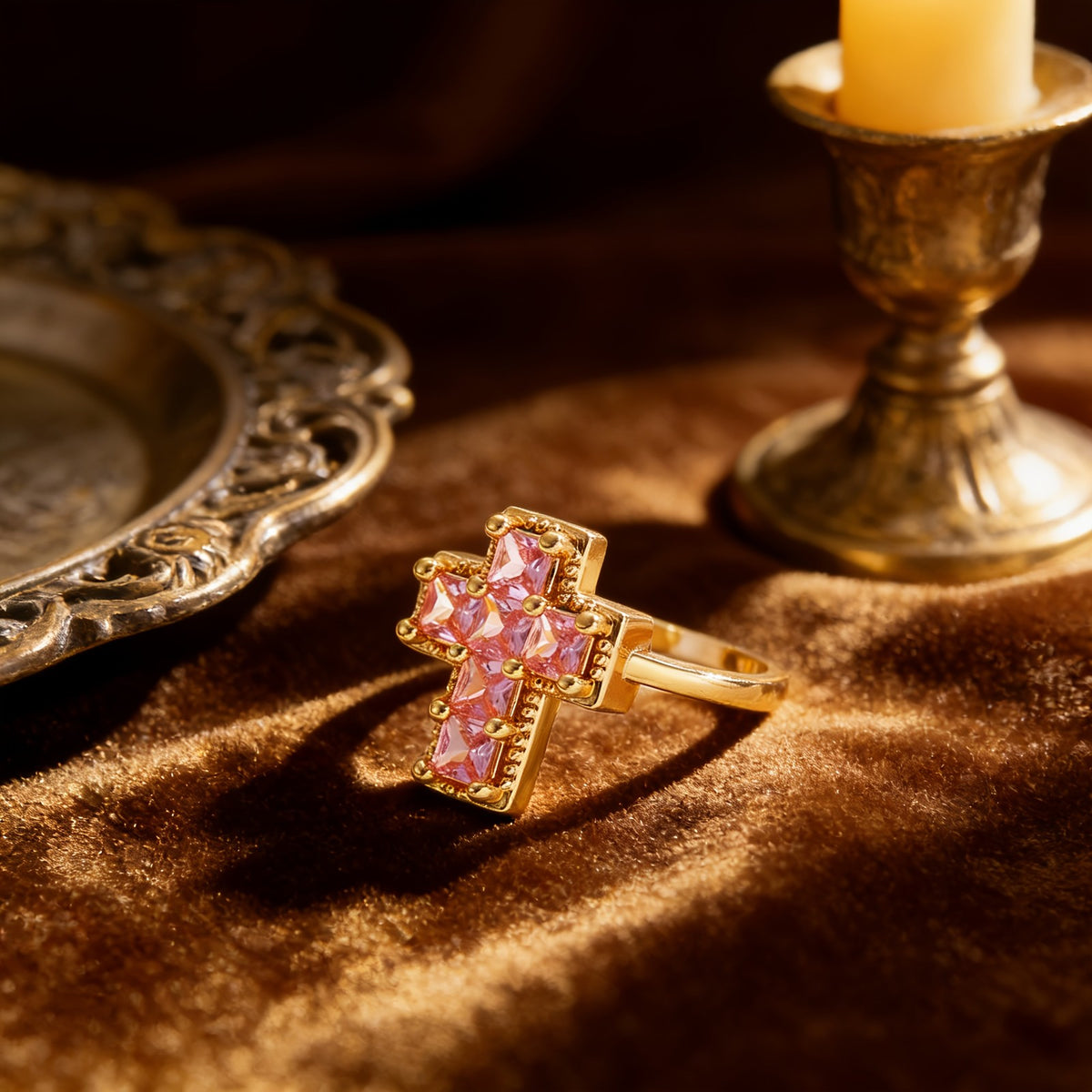 Glass Mosaic Cross Ring