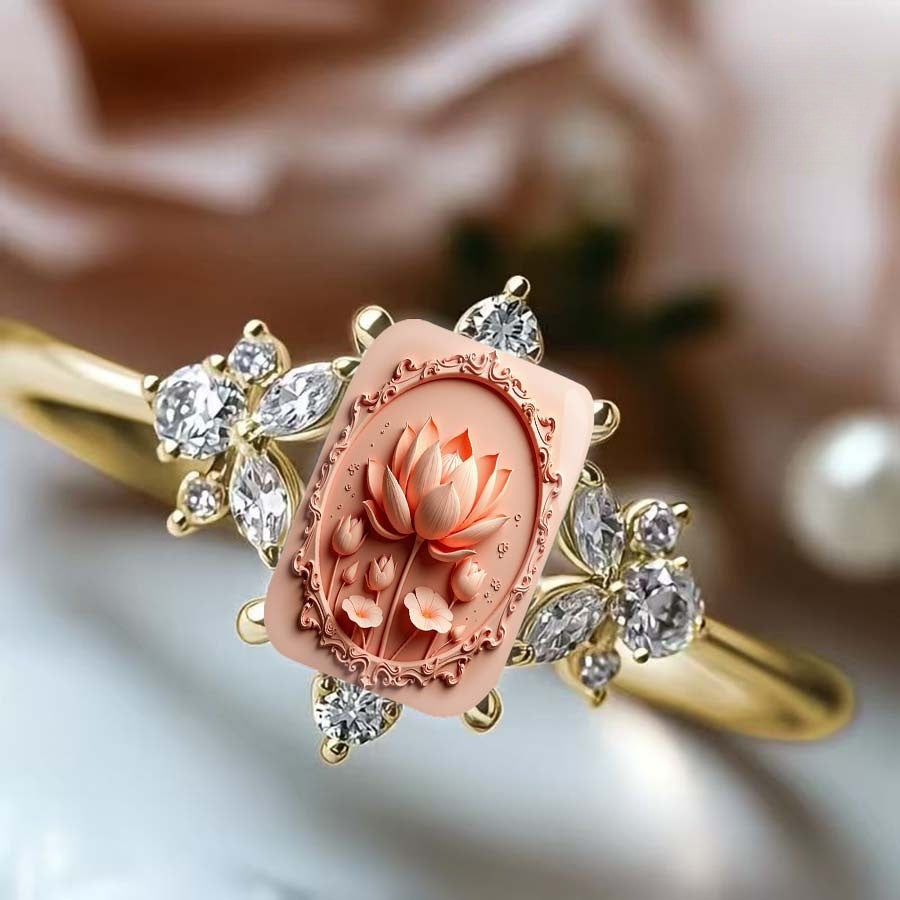 Pink Lotus Cameo Ring