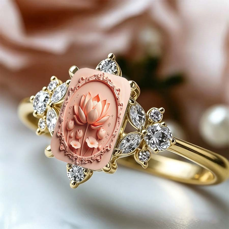 Pink Lotus Cameo Ring