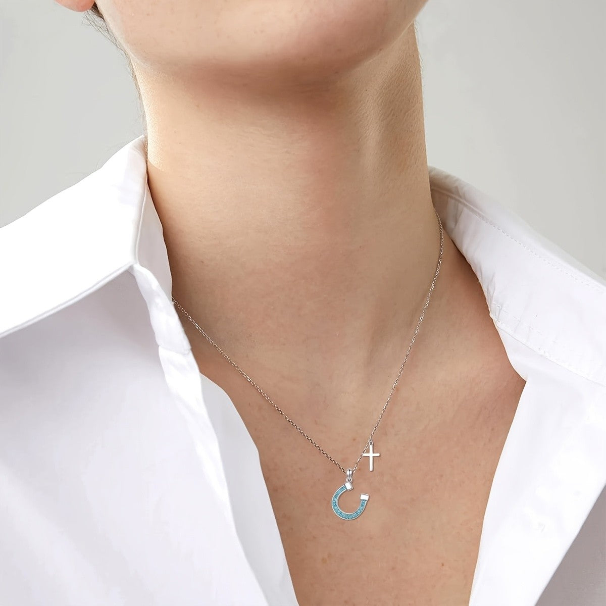 Turquoise Horseshoe & Cross Necklace