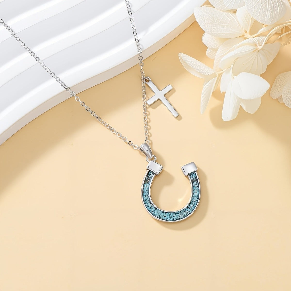 Turquoise Horseshoe & Cross Necklace