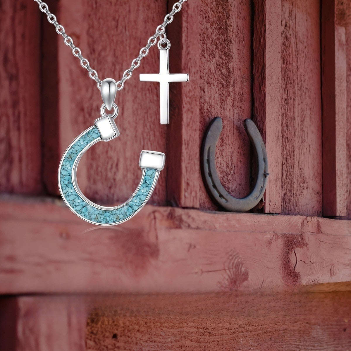 Turquoise Horseshoe & Cross Necklace