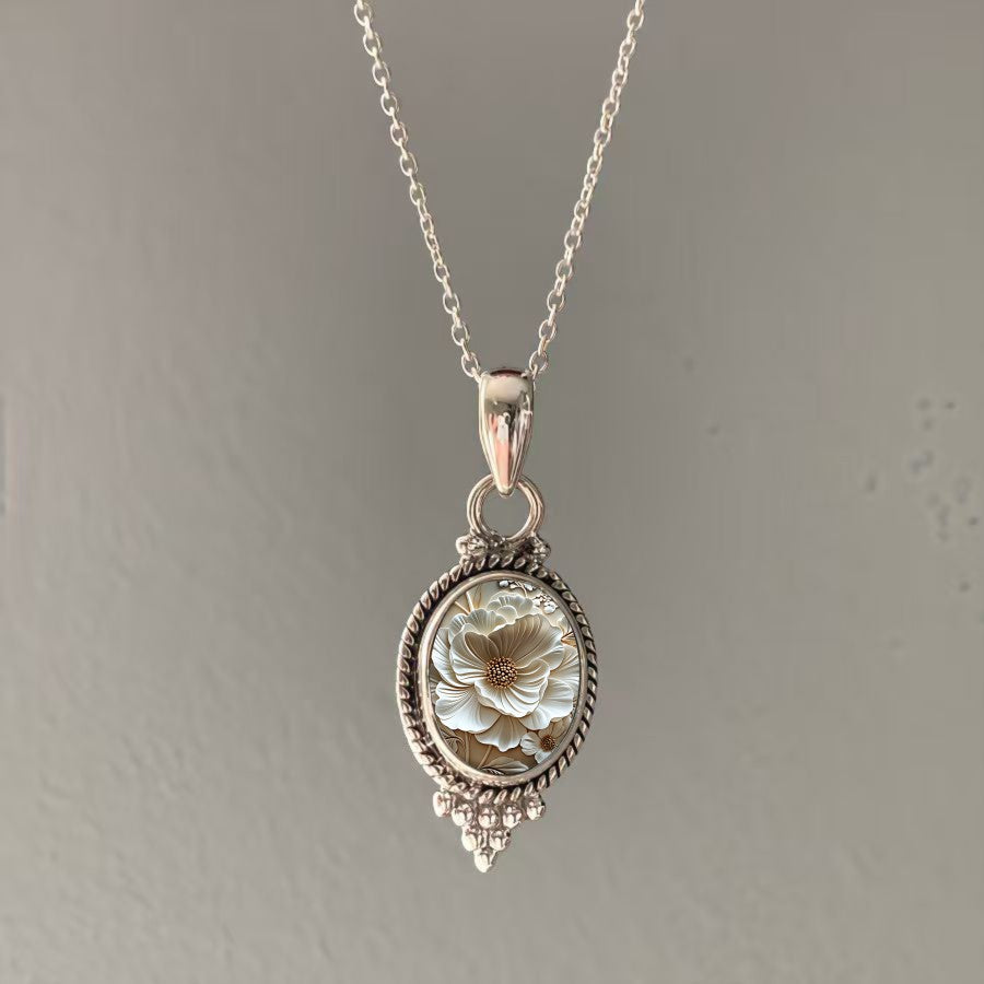 White Floral Oval Necklace