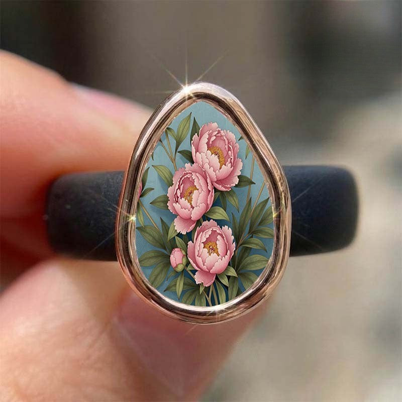 Pink Peony Teardrop Ring