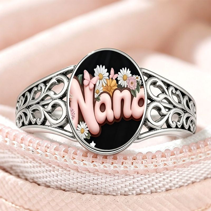 Floral Name Oval Ring