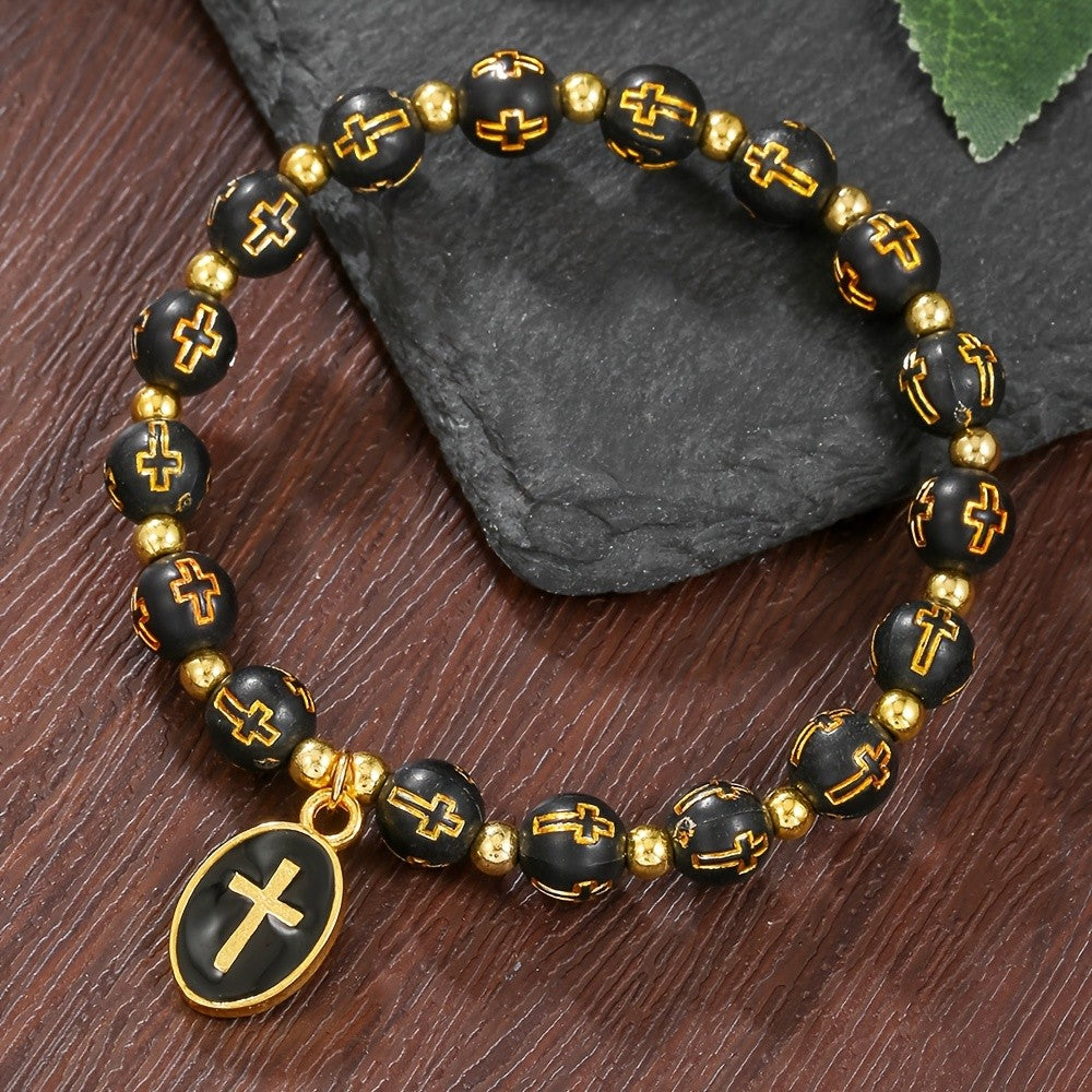 Cross Oval Charm Beaded Bracelet