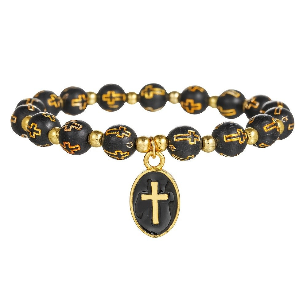 Cross Oval Charm Beaded Bracelet