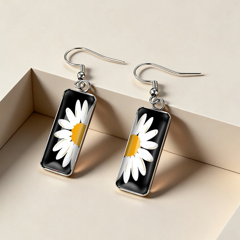 Daisy Rectangle Drop Earrings