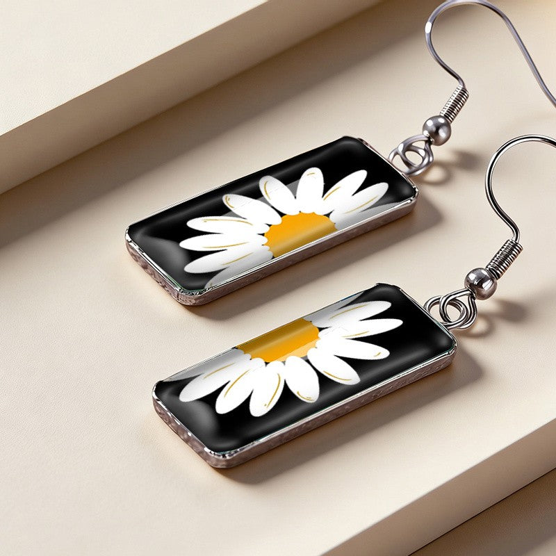 Daisy Rectangle Drop Earrings