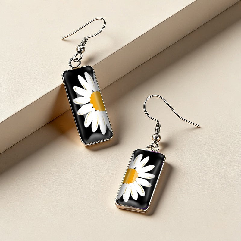 Daisy Rectangle Drop Earrings