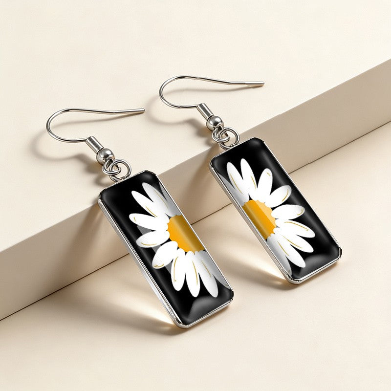 Daisy Rectangle Drop Earrings