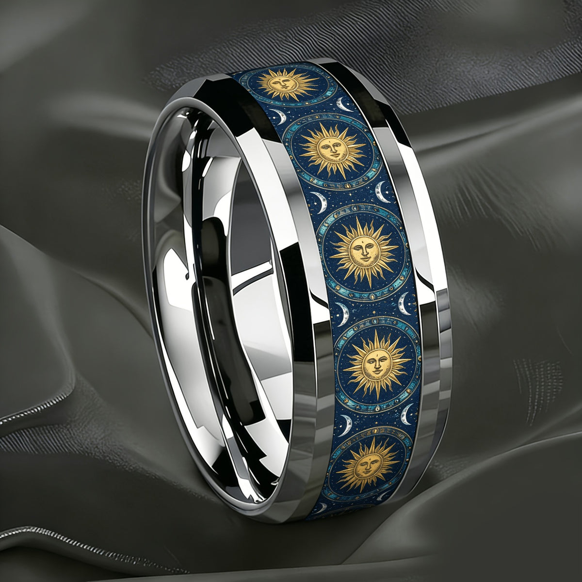Navy Sun & Moon Inlay Ring
