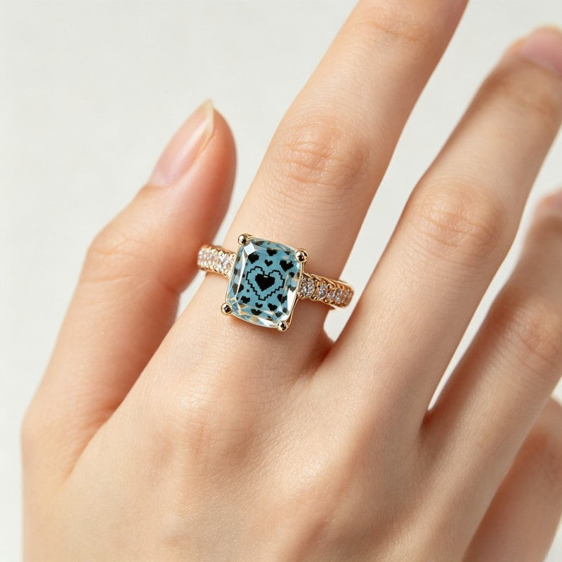 Pixel Heart Square Ring