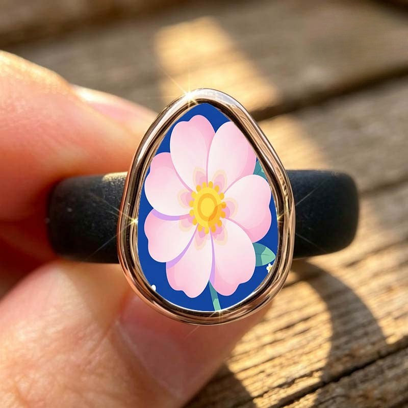 Pink Floral Teardrop Ring