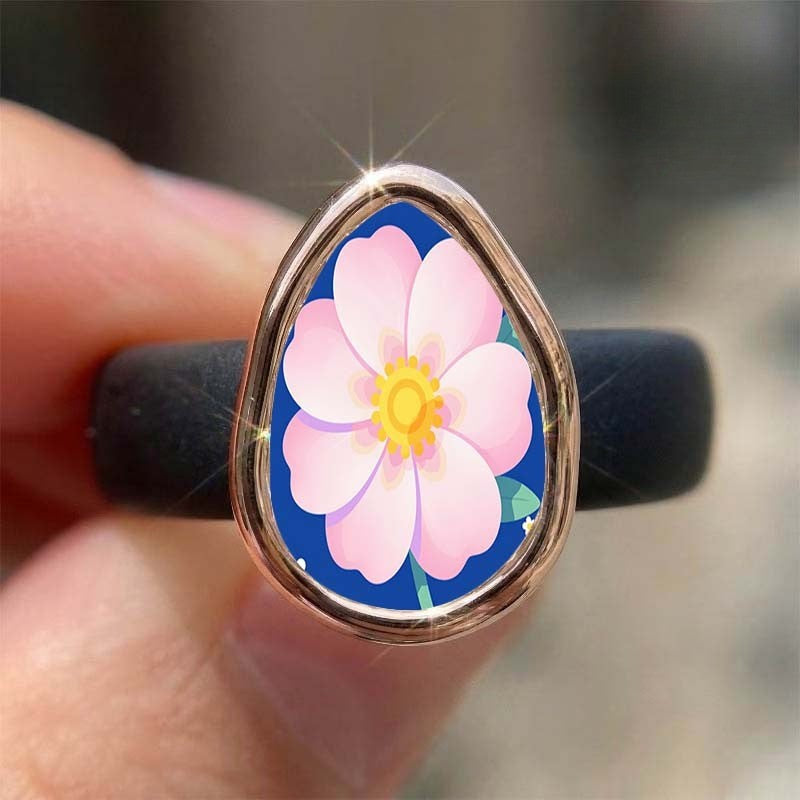 Pink Floral Teardrop Ring